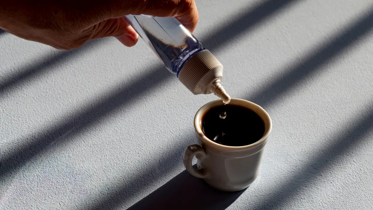 adoçante sendo colocado em uma xícara de café