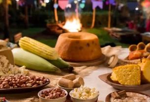 mesa de comidas de festa junina