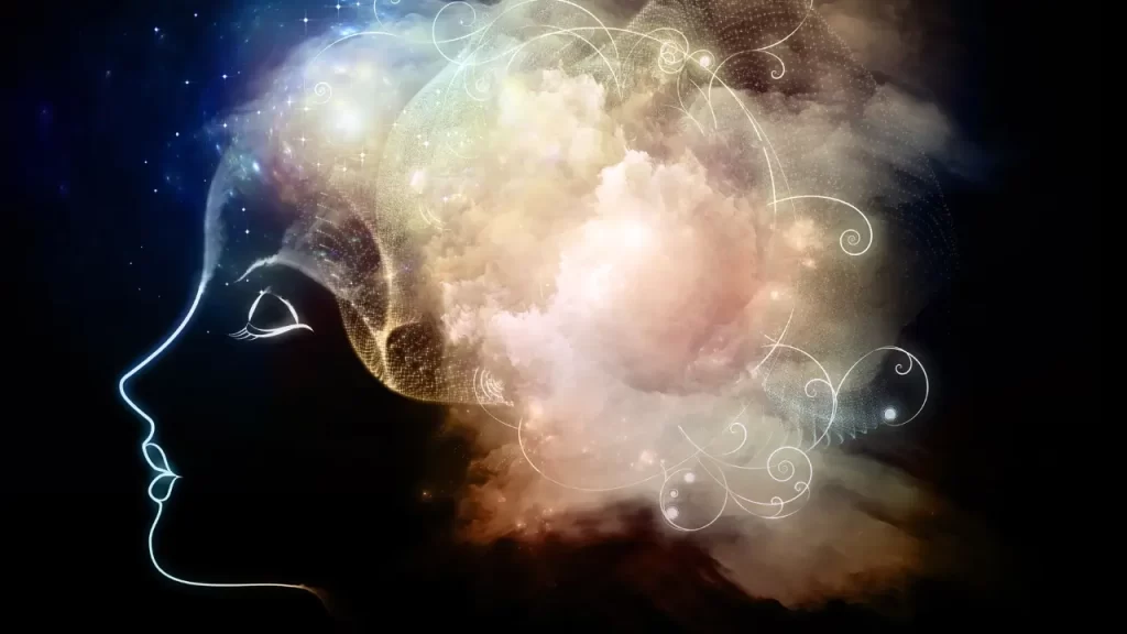 Ilustração artística de uma mente com nuvens (representando pensamentos)
