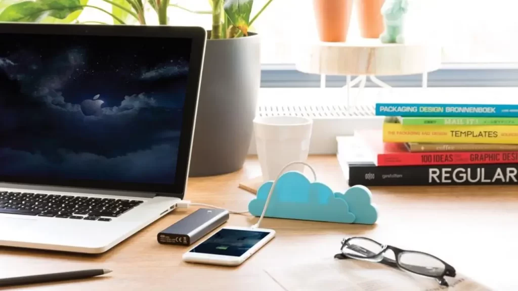 Ambiente de trabalho feminino com elementos de bem-estar como plantas
