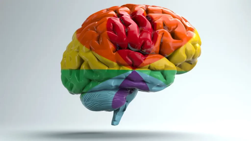 Ilustração científica mostrando áreas do cérebro relacionadas à dopamina e vício digital