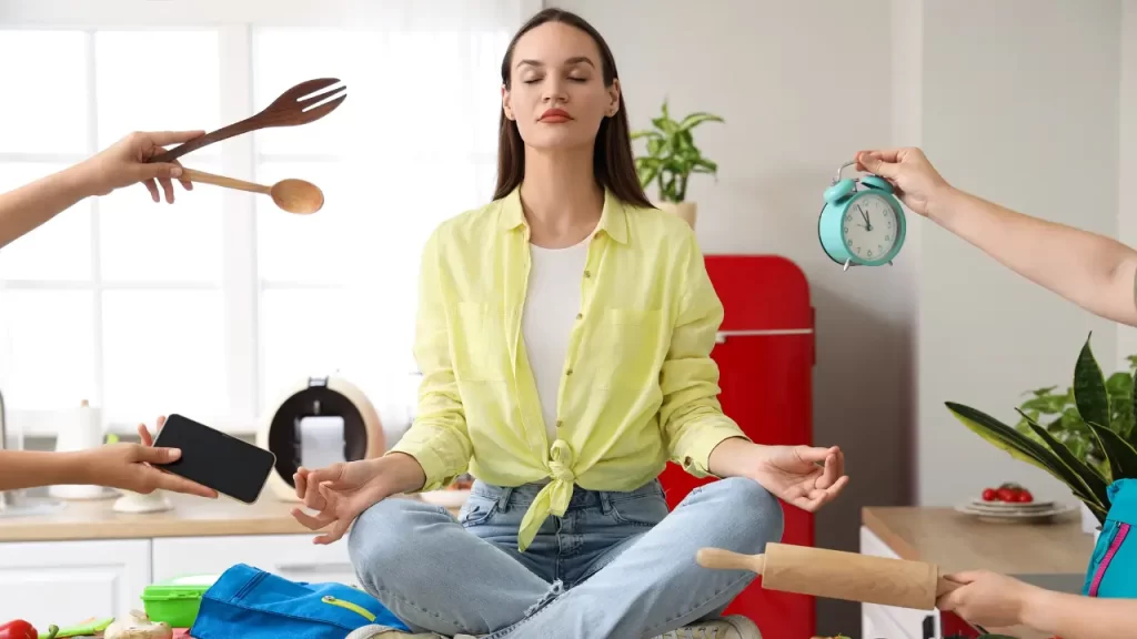 Representação visual das múltiplas responsabilidades que geram culpa no descanso feminino