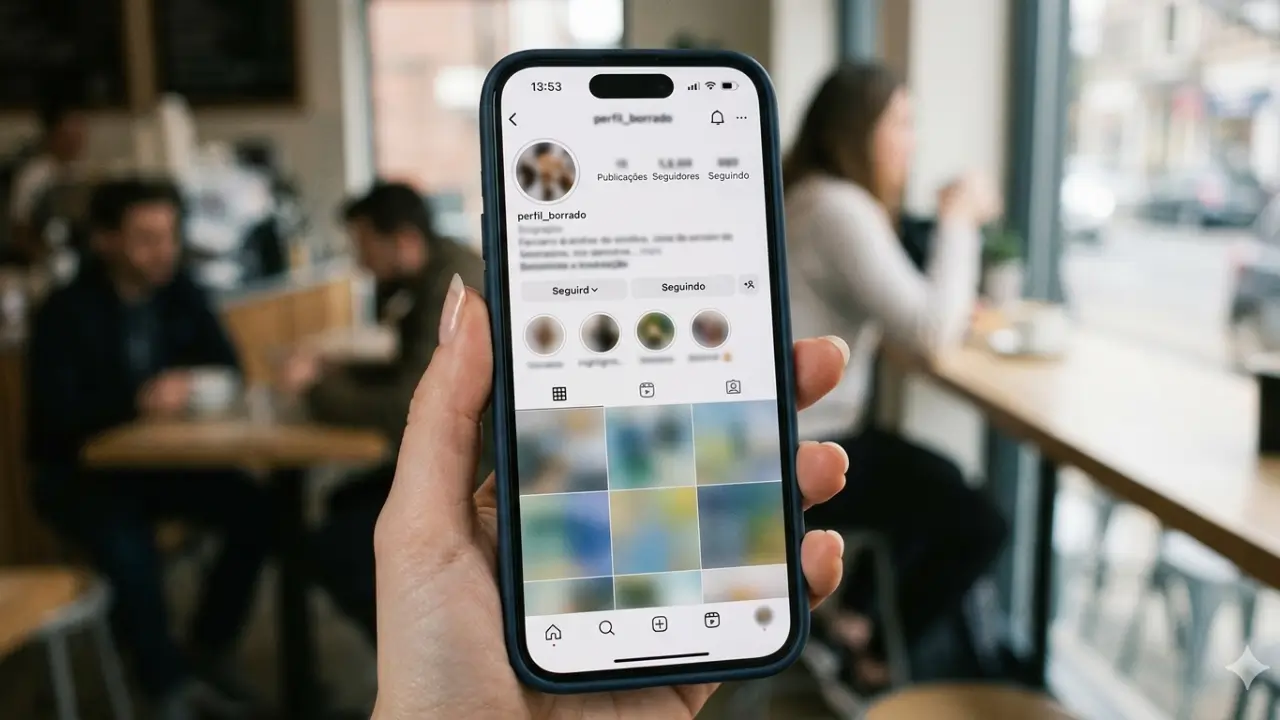 mão segurando celular com várias fotos de perfil diferentes da mesma pessoa